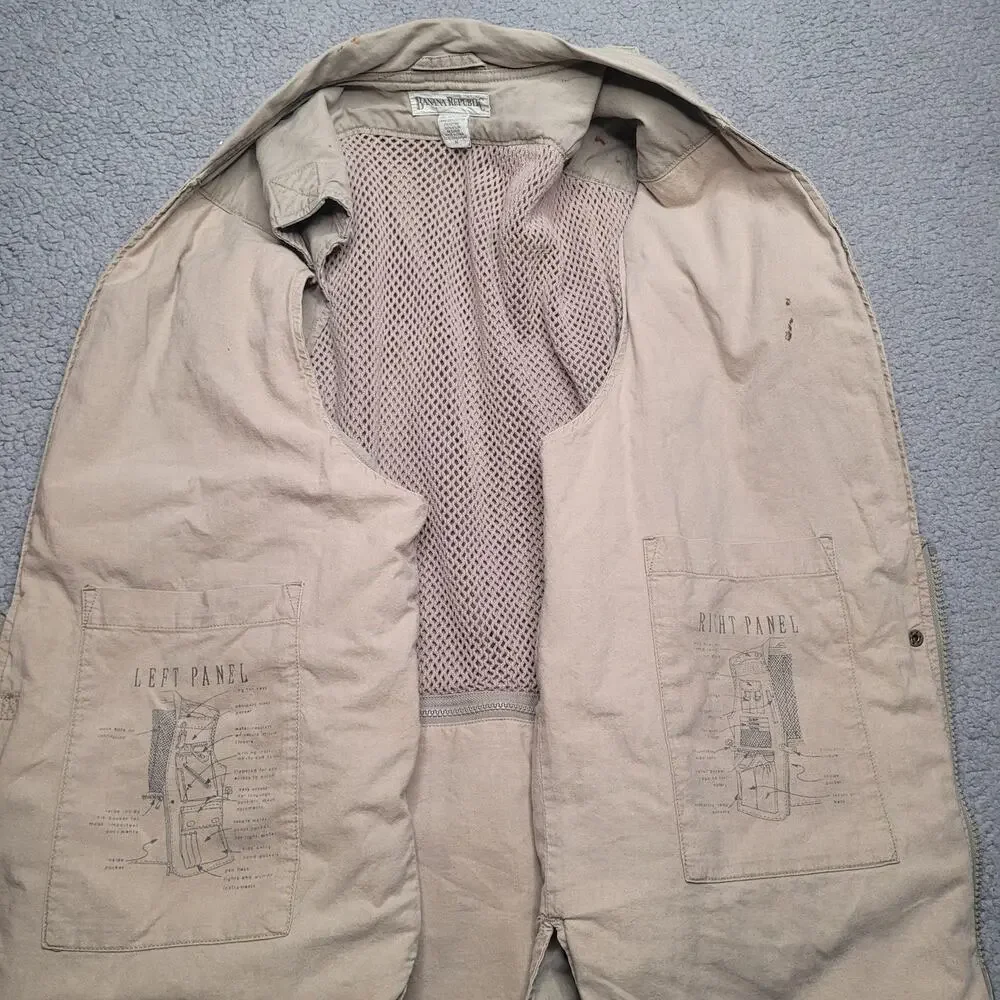 Vintage Banana Republic Vest Med Beige Khaki Utility Travel Safari Multi Pocket